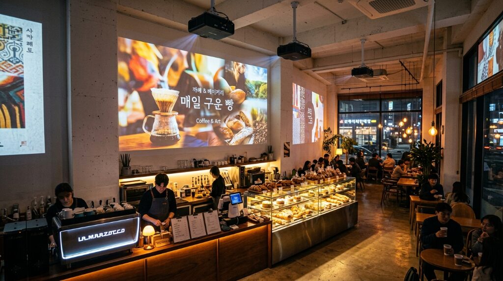 F&B 카페 빔프로젝터 스크린 매니저 콘텐츠 운영