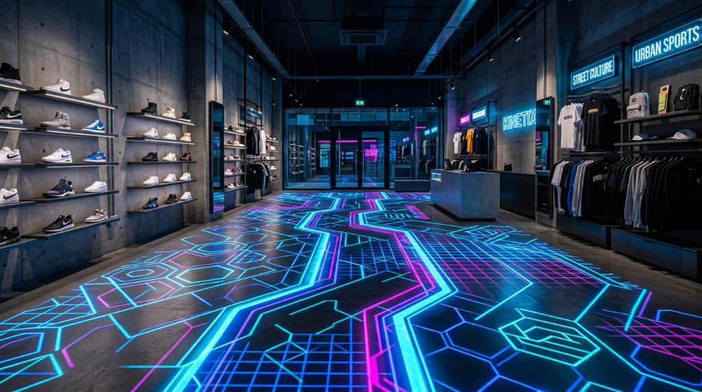 리테일 스포츠 브랜드 바닥 빔프로젝터·스크린 매니저 콘텐츠 연출