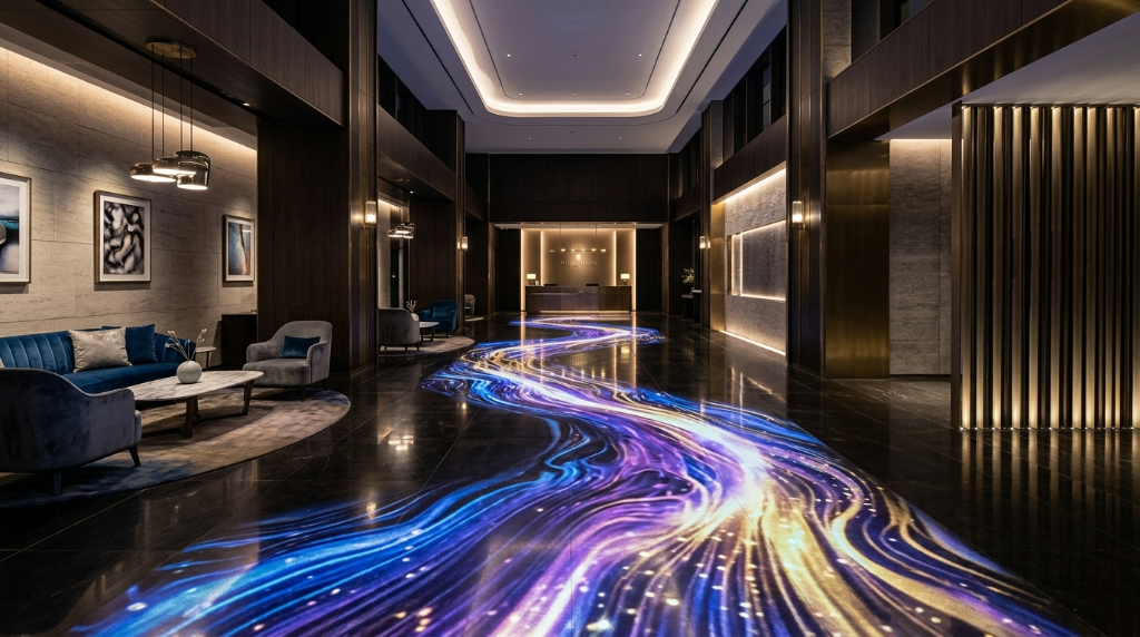 호텔·리조트 로비 바닥 빔프로젝터·스크린 매니저 콘텐츠 몰입 연출